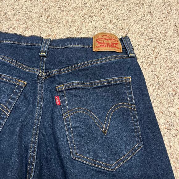 Levi's Ribcage Straight Ankle Jeans Sz 31 Dark Wash Denim Distressed Button Fly - Picture 2 of 8